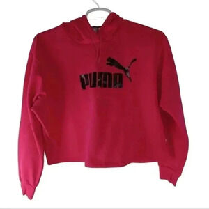 Puma Pullover Hoodie Women's Casual  Outwear Logo  Pink Cropped  XL Top